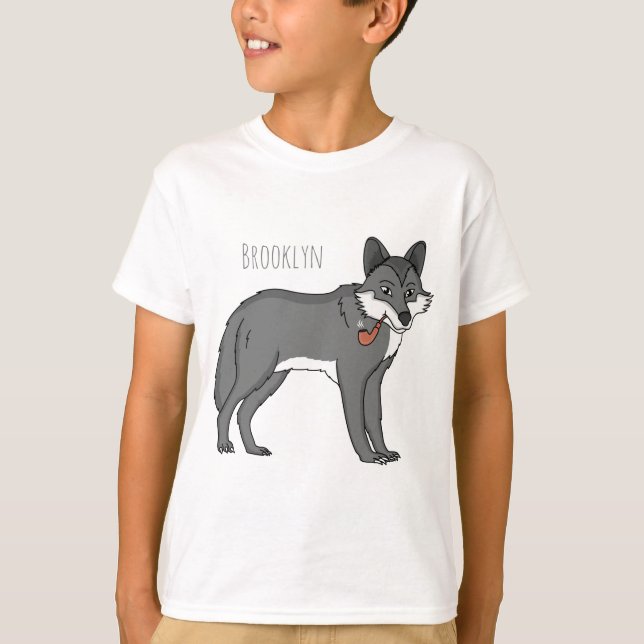 Grauwolf mit Pipe-Cartoon-Abbildung T-Shirt (Vorderseite)