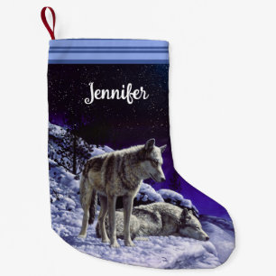 Grauwölfe im Winterschnee in der Nacht Kleiner Weihnachtsstrumpf