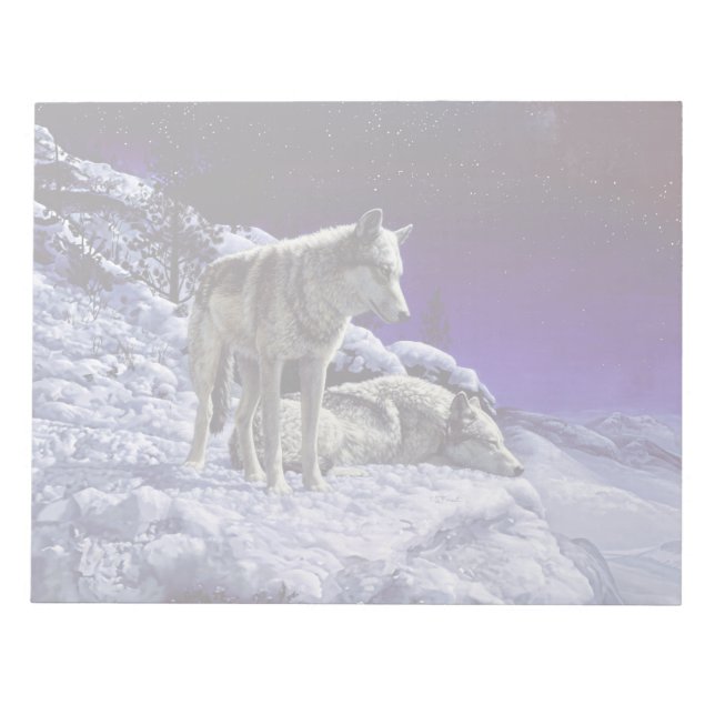 Grauwölfe im Winterschnee in der Nacht Notizblock (Vorderseite)