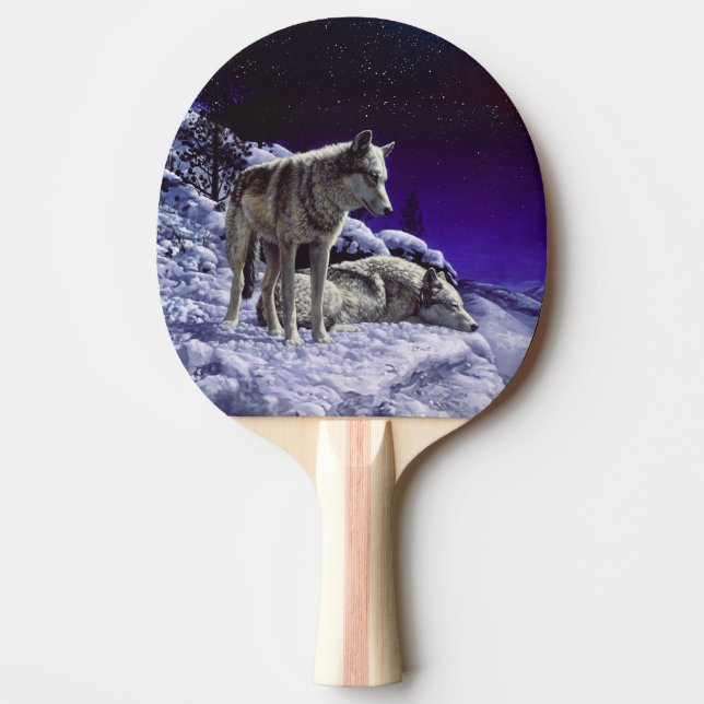 Grauwölfe im Winterschnee in der Nacht Tischtennis Schläger (Vorderseite)