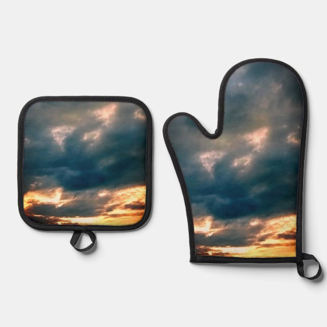 Grauwolken Ofenhandschuh & Topflappen-Set (Vorderseite)