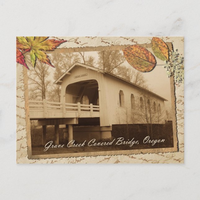 Grave Creek Covered Bridge, Sunny Valley, OR Postkarte (Vorderseite)