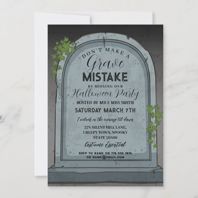 Grave Mistake Graveyard Gothic Halloween Einladung (Vorderseite)
