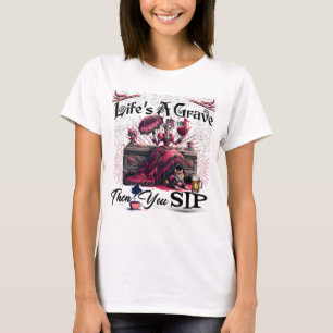 Grave Skeleton Drink Cat Kaffee T-Shirt