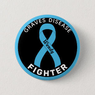 Graves Disease Fighter Ribbon Black Button
