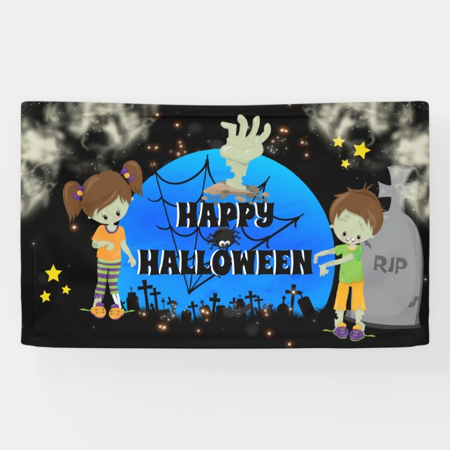 Graveyard Kids Comic Zombie Gravestone Spaß Kostüm Banner (Horizontal)