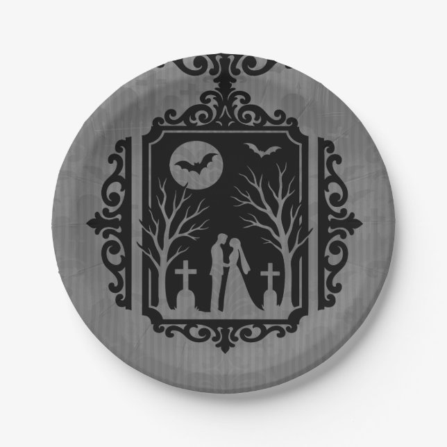 Graveyard Vows Black & Gray Gothic Wedding Pappteller (Vorderseite)