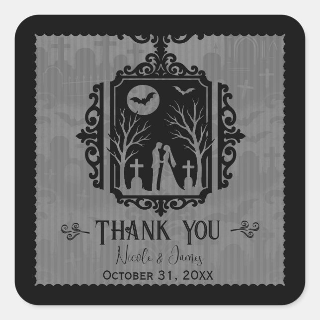 Graveyard Vows Black & Gray Gothic Wedding Quadratischer Aufkleber (Vorderseite)