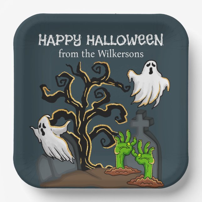 Graveyard Zombie und Geister Niedliches Halloween- Pappteller (Vorderseite)