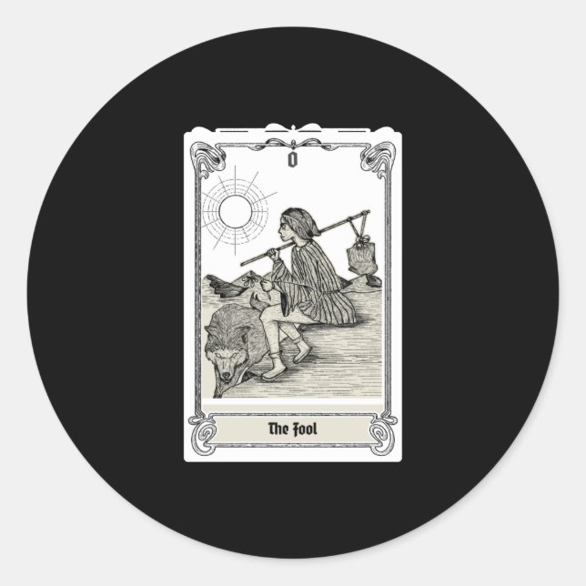 Gravieren von Tarot - Der Narr O Runder Aufkleber (Vorderseite)