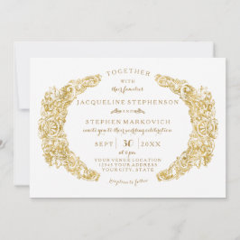 Gravierte Blume Acanthus Leaf n Blüh Gold Einladung