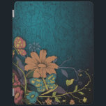 Gravierte Wildblumen und Schmetterlinge iPad Hülle<br><div class="desc">Bouquet aus wilden Blume und Schmetterlingen in warmen Farben auf einem gravierten dunkelblauen Hintergrund.</div>