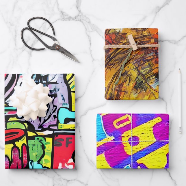 Gravity Pop Art Muster Ethnic Packpaper Geschenkpapier Set (Vorderseite)