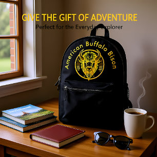 Gravur Bison Buffalo Head in Circle Design Bedruckter Rucksack