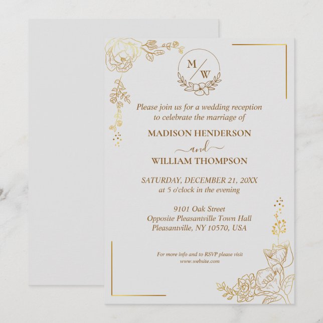 Gravur der Hochzeitsempfehlung für Golden Floral Einladung (Vorne/Hinten)