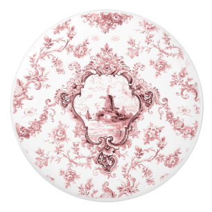 Gravur, Floral Toile mit Windmill & Boote-Rosa Keramikknauf