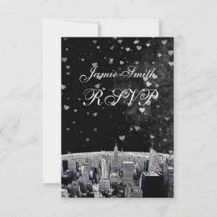 Gravure de la skyline de NYC #2 Noir Wht Cœur RSVP