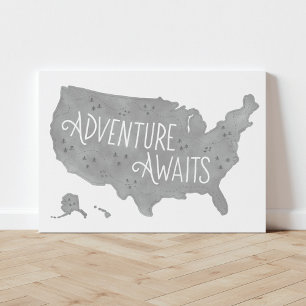 Gray Adventure erwartet US Map Kids Room Decke Leinwanddruck