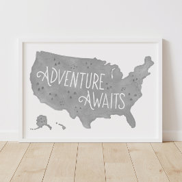 Gray Adventure erwartet US Map Kids Room Decke Poster