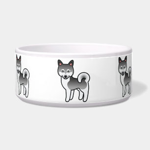 Gray Alaskan Klee Kai Dog Cartoon Illustration Napf