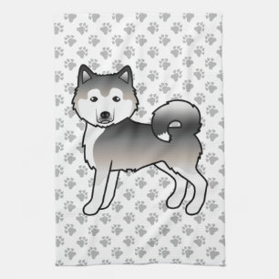Gray Alaskan Malamute Niedlich Cartoon Dog Geschirrtuch