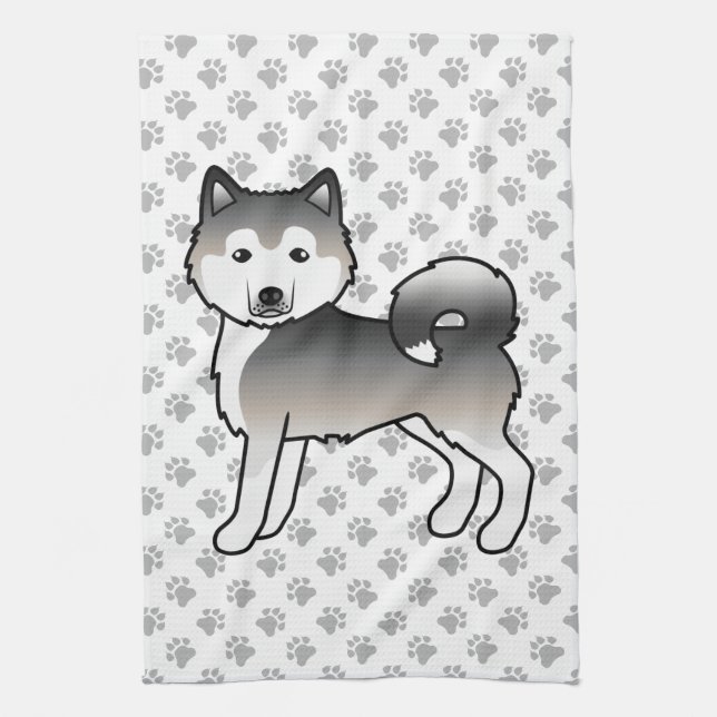 Gray Alaskan Malamute Niedlich Cartoon Dog Geschirrtuch (Vertikal)