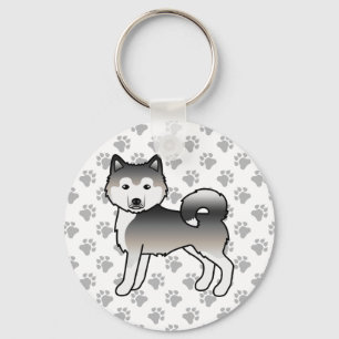 Gray Alaskan Malamute Niedlich Cartoon Dog & Paws Schlüsselanhänger