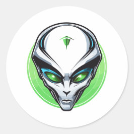 Gray Alien Portrait Head Green Background UFO Runder Aufkleber
