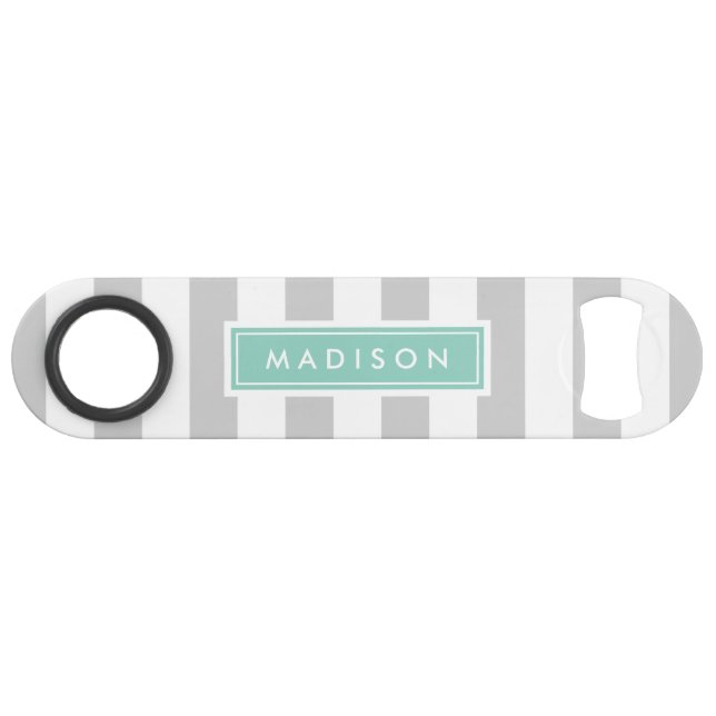 Gray and Aqua Preppy Stripes Monogramme (Devant (Horizontal))