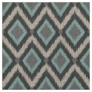 Gray and Aqua Tribal Ikat Zickzack Stoff