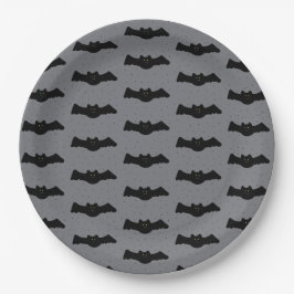 Gray and Black Halloween Bats Pappteller