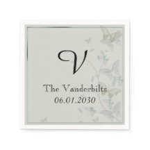 Gray and Blue Butterfly Medow Wedkin Napkin