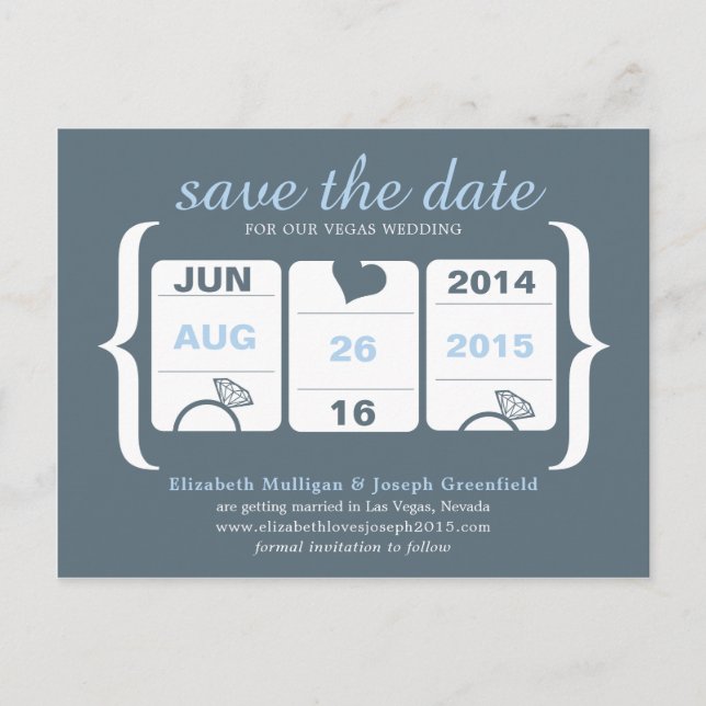 Gray and Blue Machine Wedding Save the Date Ankündigungspostkarte (Vorderseite)