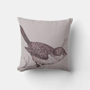 Gray and Burgundy Bushtit Bird Kissen