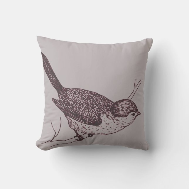 Gray and Burgundy Bushtit Bird Kissen (Vorderseite)
