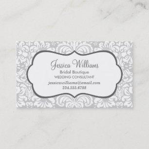 Gray and Charcoal Elegante Floral Damask Visitenkarte