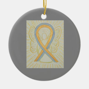 Gray and Gold Awareness Ribbon Angel Ornements