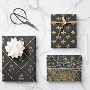 Gray and Gold Paris thematisch Geschenkpapier Set