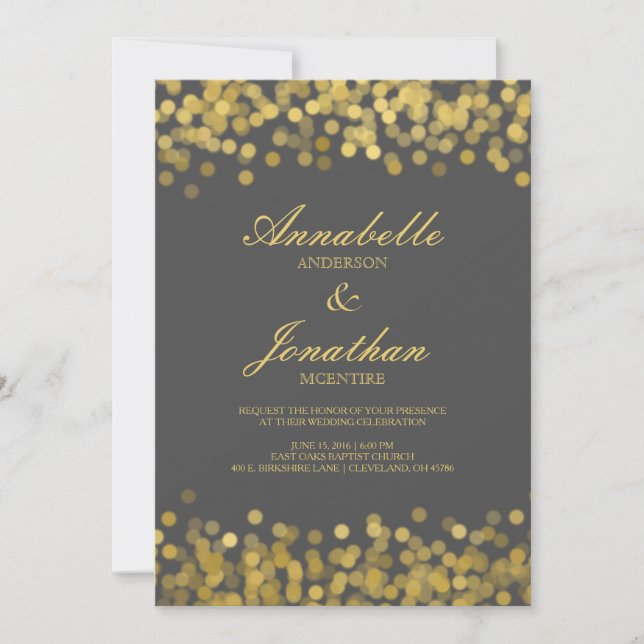 Gray and Gold Twinkle Moderne Einladung zur Hochze (Vorderseite)