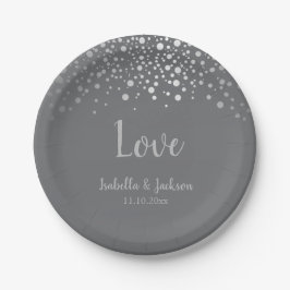 Gray and Silver Confetti Dots Pappteller