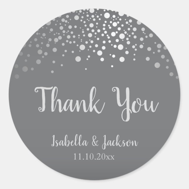 Gray and Silver Confetti Dots Runder Aufkleber (Vorderseite)