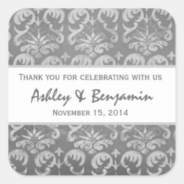 Gray and White Damask Wedding Danke S006 Quadratischer Aufkleber
