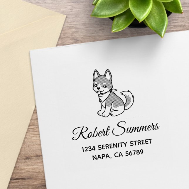 Gray and White Husky Puppy Dog Address Gummistempel (Von Creator hochgeladen)