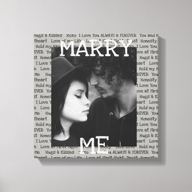 Gray and White Marry Me Coupels Foto Wall Art Leinwanddruck (Vorderseite)