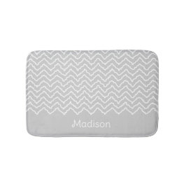 Gray And White Squiggly Chevron Zigzag With Name Badematte