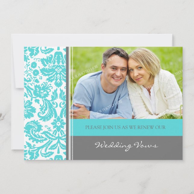 Gray Aqua Foto Wedding Vow Renewal Einladung (Vorderseite)