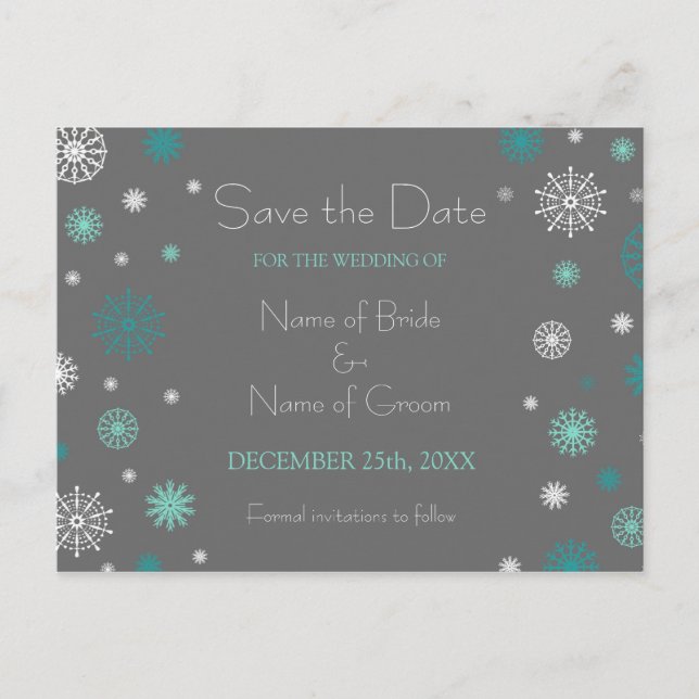 Gray Aqua Save the Date Winter Wedding Postkarten (Vorderseite)