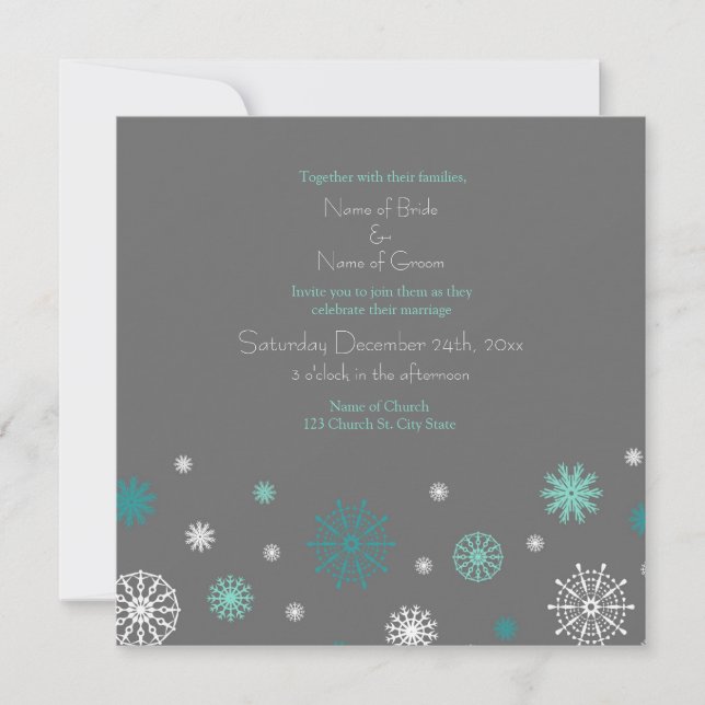 Gray Aqua Snow Winter Wedding Einladungskarten (Vorderseite)