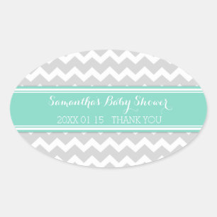 Gray Aqua Zickzack Baby Shower Pflegeaufkleber Ovaler Aufkleber