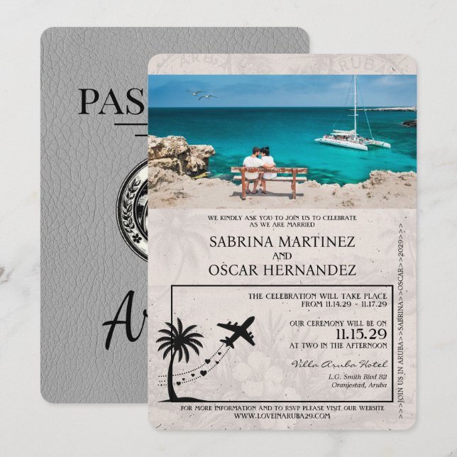 Gray Aruba Pass Einladung zur Hochzeit (Vorne/Hinten)